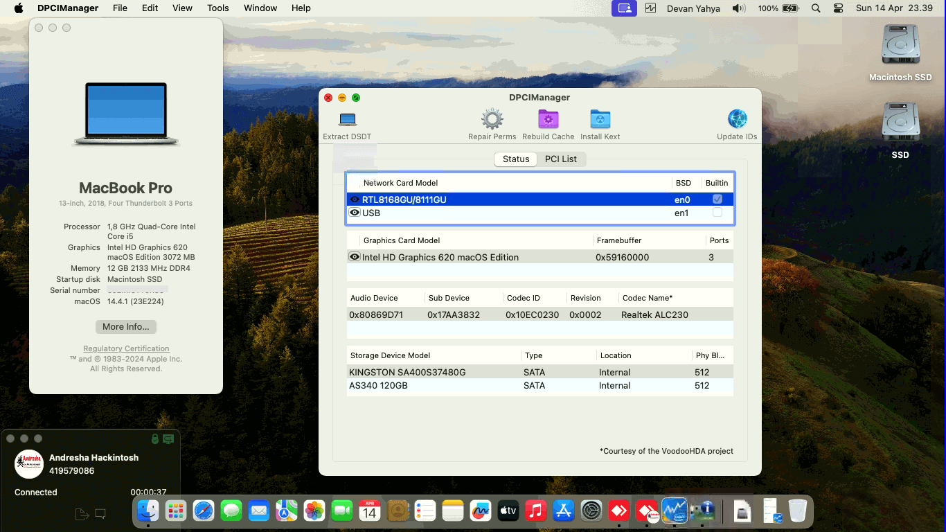 Success Hackintosh macOS Sonoma 14.4.1 Build 23E224 in Lenovo Ideapad 330-14IKB